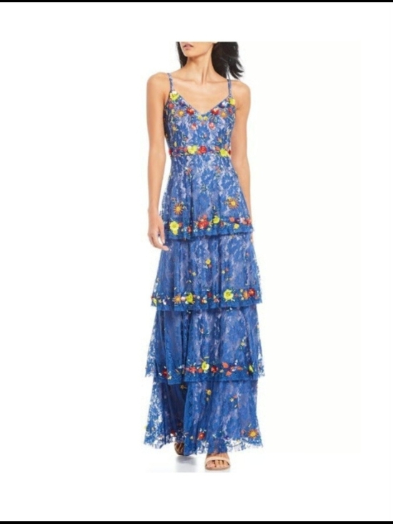Gianni Bini Dresses & Skirts - Gianni Bini Blue Floral Tiered Lace Maxi Dress With 4D Flowers